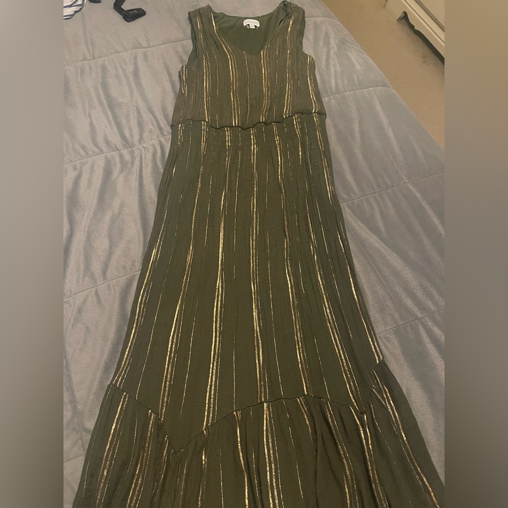 Luxology Olive and Gold Striped Dress
